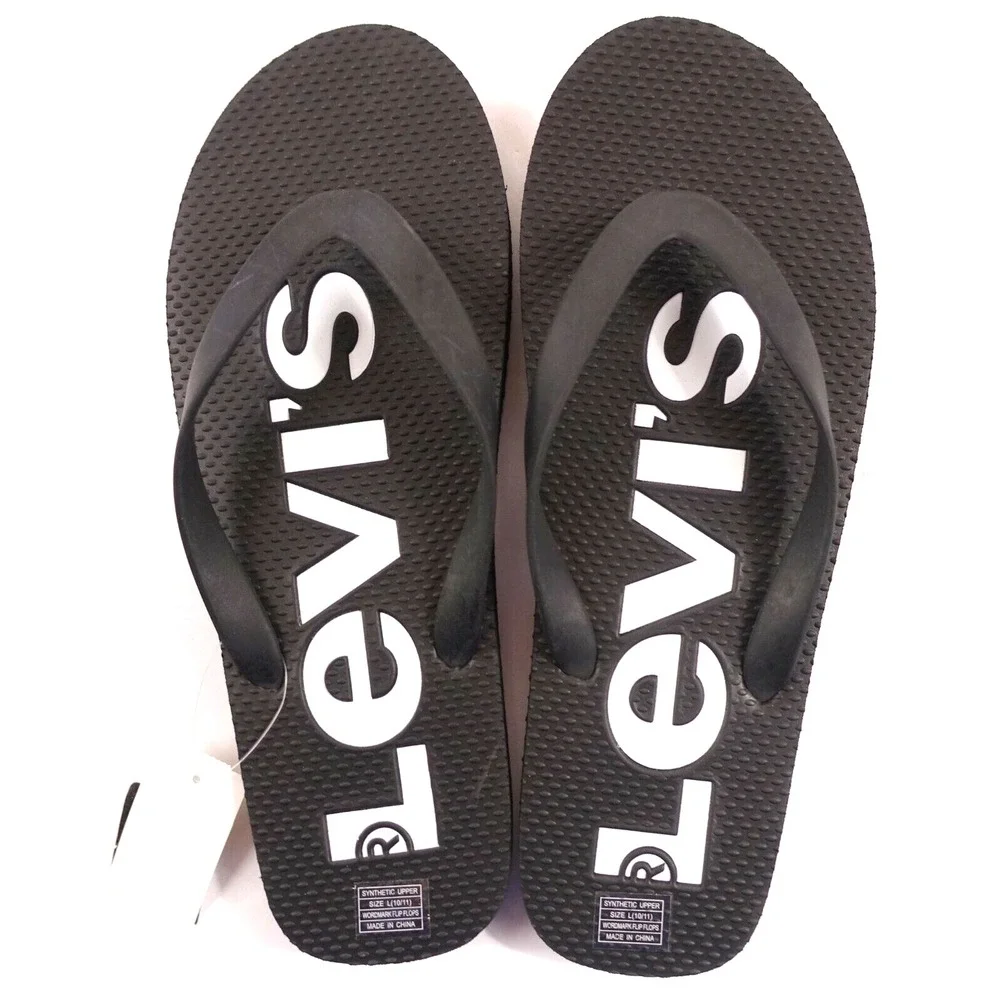 Levis Wordmark Flip Flop Sandals Men Size Large 10/11 Black